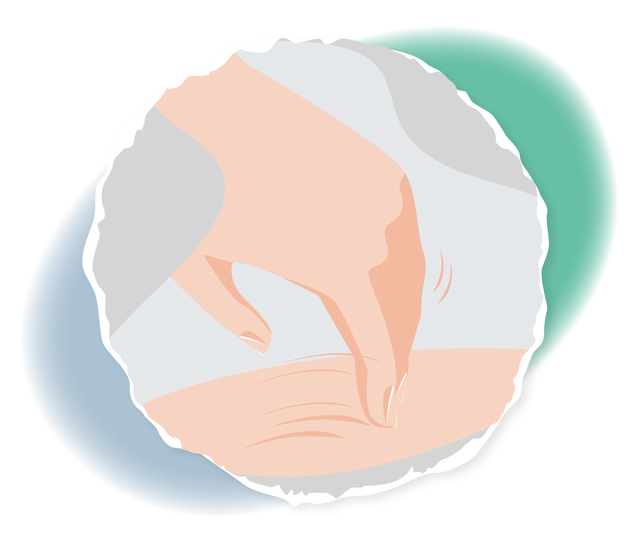 Schematische Darstellung einer Hand, die über eine Hautstelle bewegt wird.