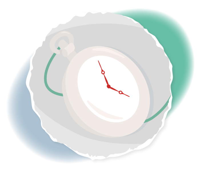 Schematische Darstellung einer Taschenuhr.
