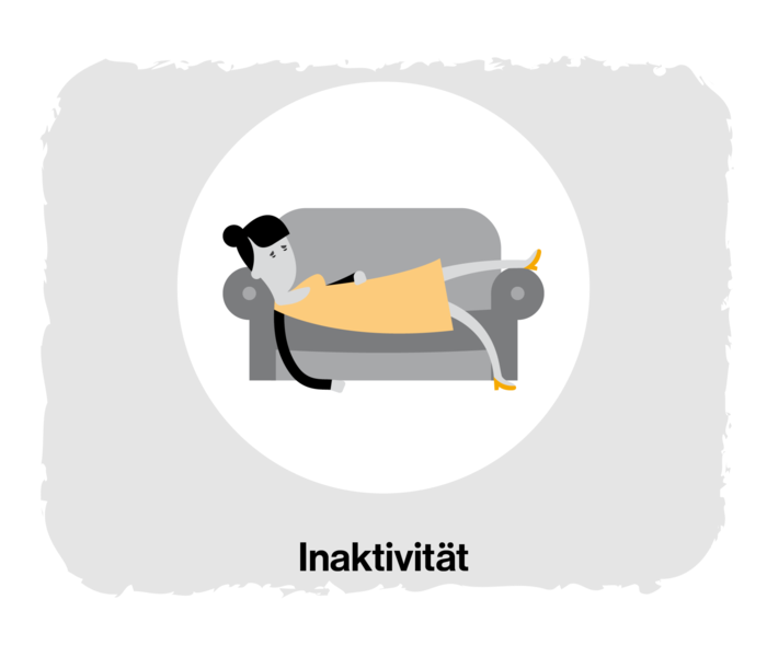 MF: Inaktivität Grafik einer Frau, die auf dem Sofa liegt.