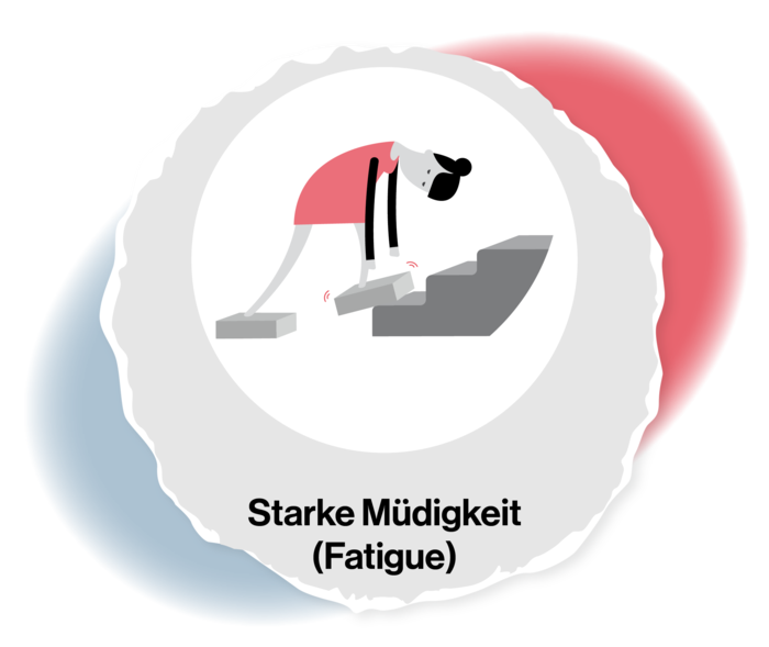 Grafik einer Frau, die in gebückter Haltung versucht, eine Treppe hinaufzugehen. Ihre Füße sind als Ziegelsteine dargestellt. 