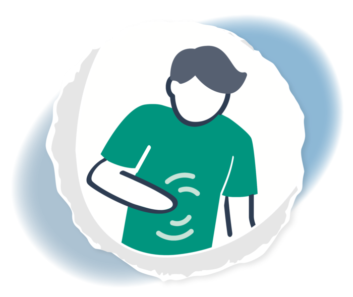 Die Grafik einer Person, die sich den Bauch hält.