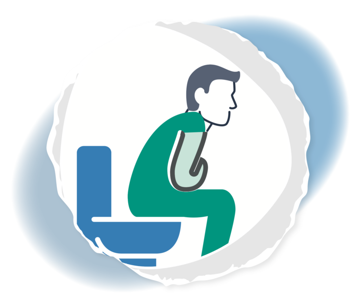 Die Grafik einer Person, die auf der Toilette sitzt. 