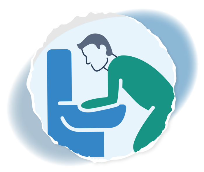 Komplikation: Übelkeit und Erbrechen Grafik einer Person, die eine Toilette festhält.