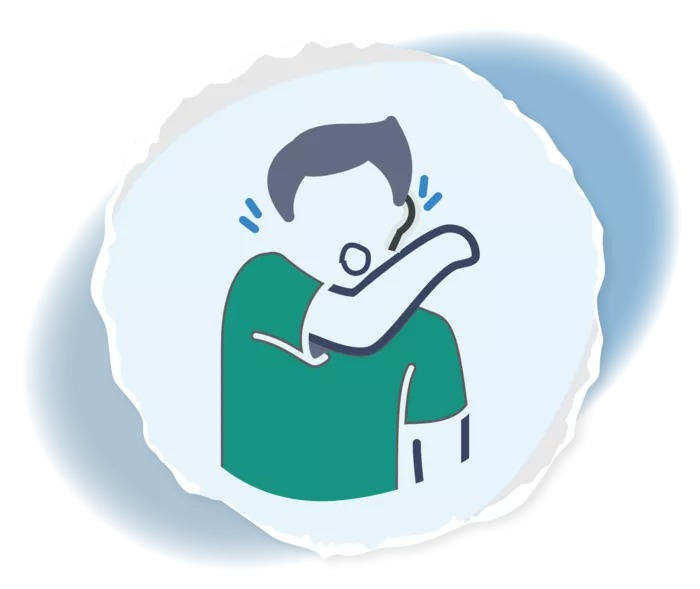 Grafik einer Person, die in ihre Armbeuge hustet.