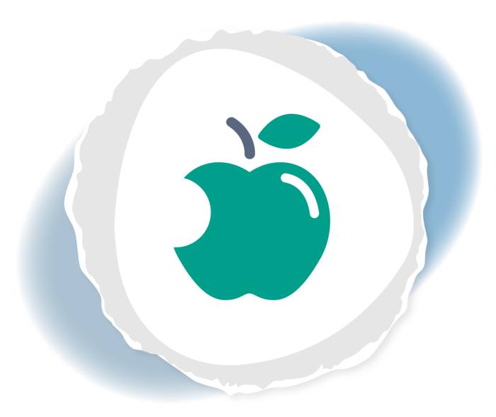 Grafik eines angebissenen Apfels. 