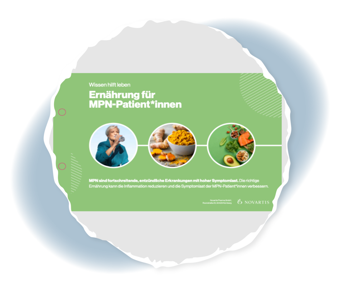 Titelseite der Themenkarte „Ernährung für MPN-Patient*innen“.