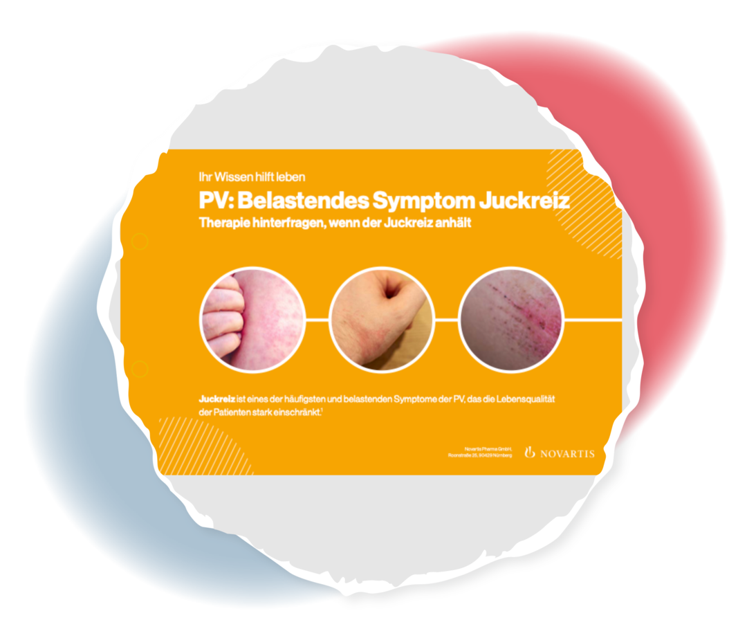 Titelseite der Themenkarte „PV: Belastendes Symptom Juckreiz“.