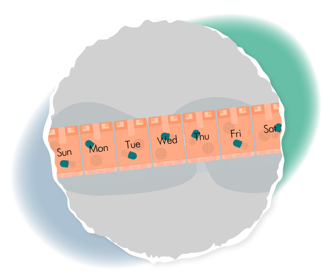 Eine Tablettenschachtel mit Wochentagen.