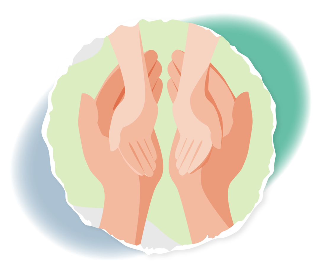 Leben mit CML: Zusammenhalt Grafische Darstellung kleinerer Hände, die in größere Hände gelegt sind.