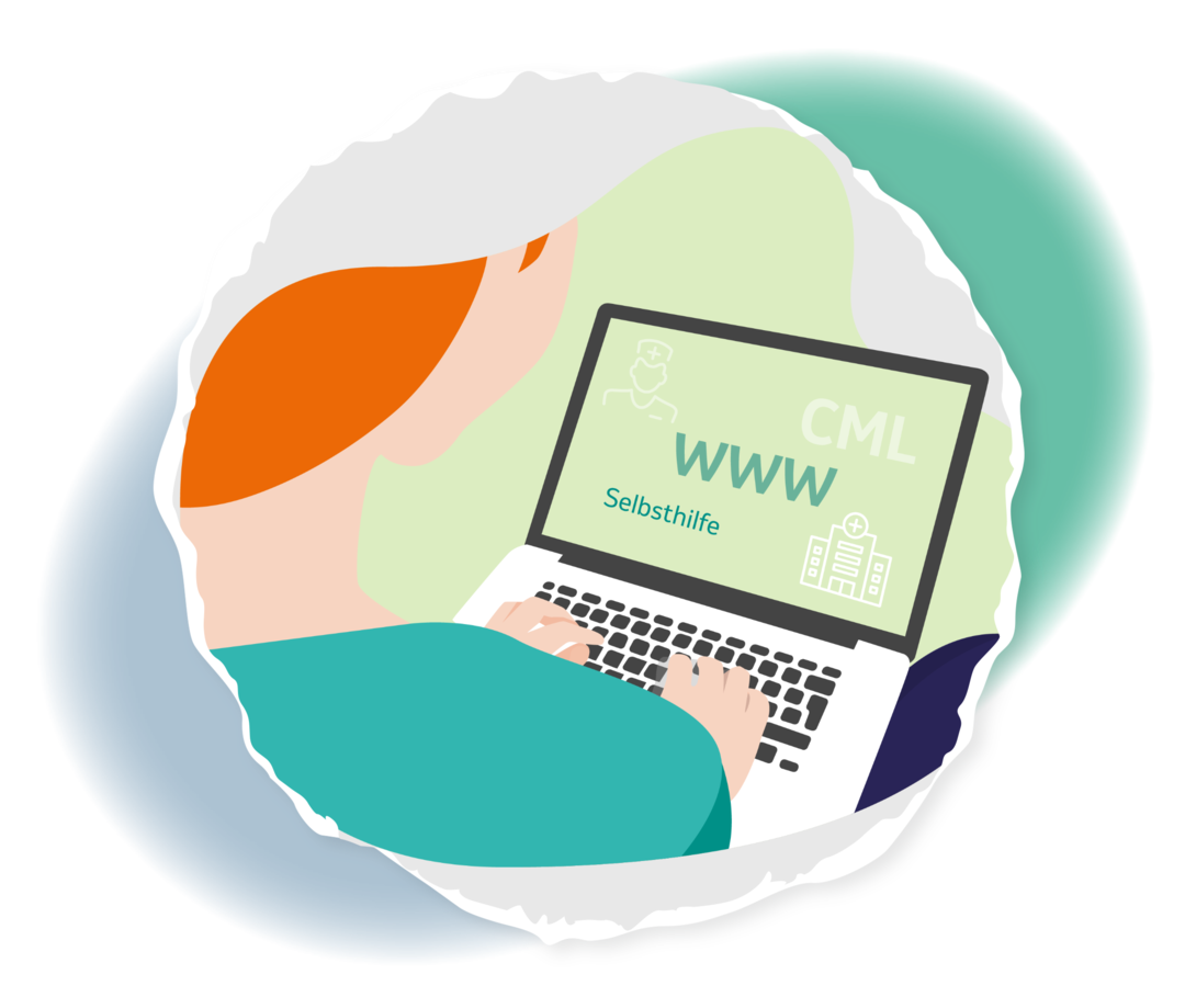 Grafische Darstellung einer Person, die einen Laptop auf dem Schoß hat.