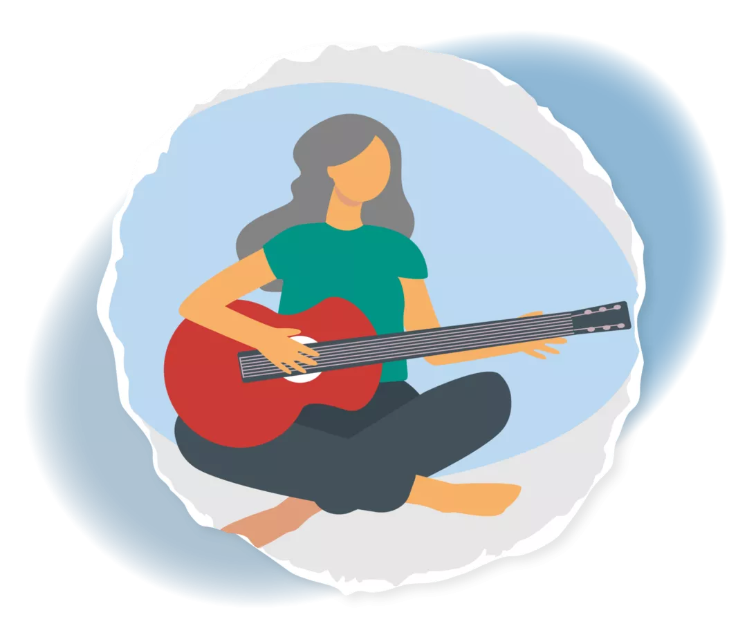 Grafik einer weiblichen Person, die Gitarre spielt.