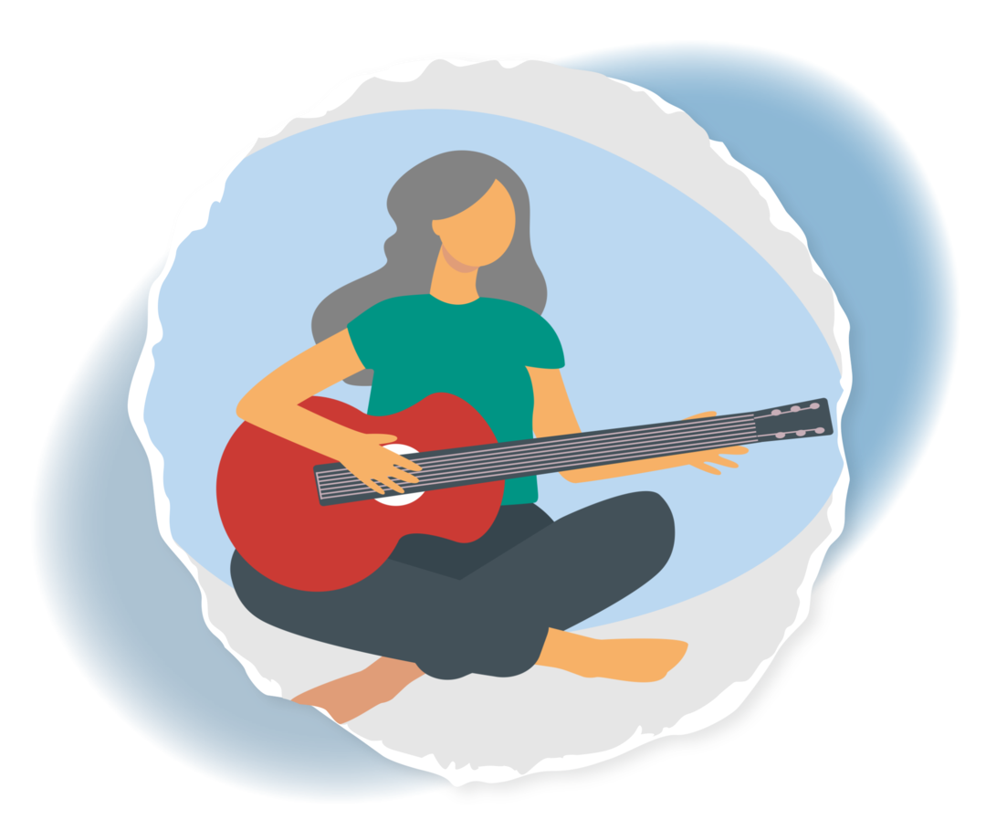 GvHD: Milder Verlauf Grafik einer weiblichen Person, die Gitarre spielt.
