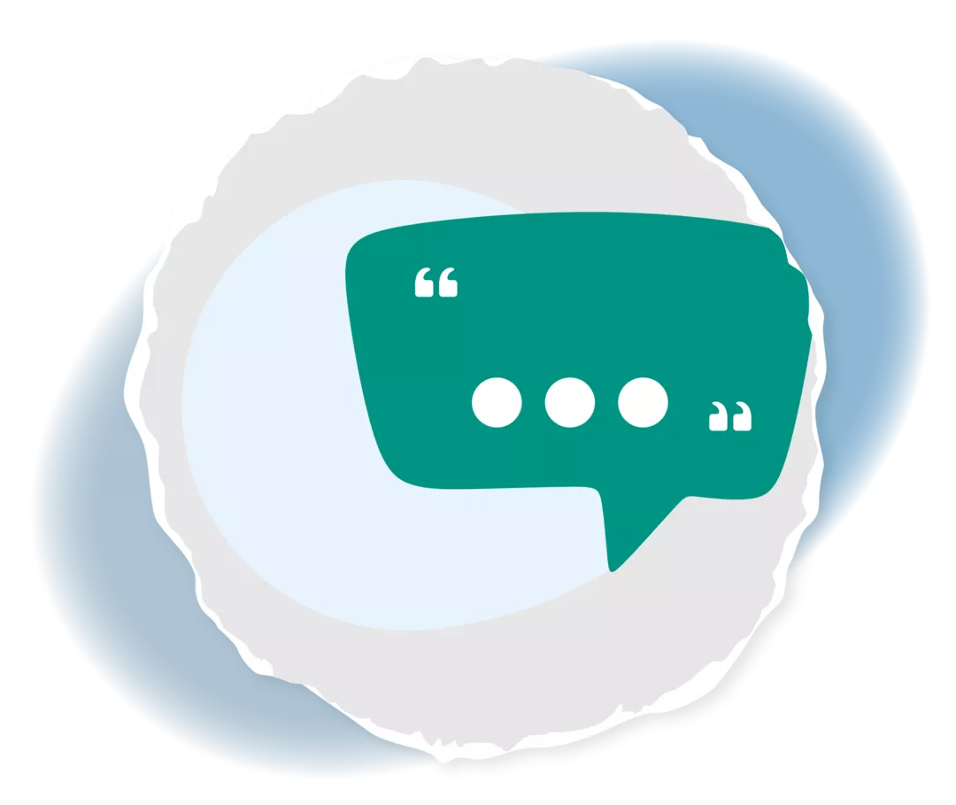 Die Grafik zeigt eine Sprechblase mit drei Punkten.