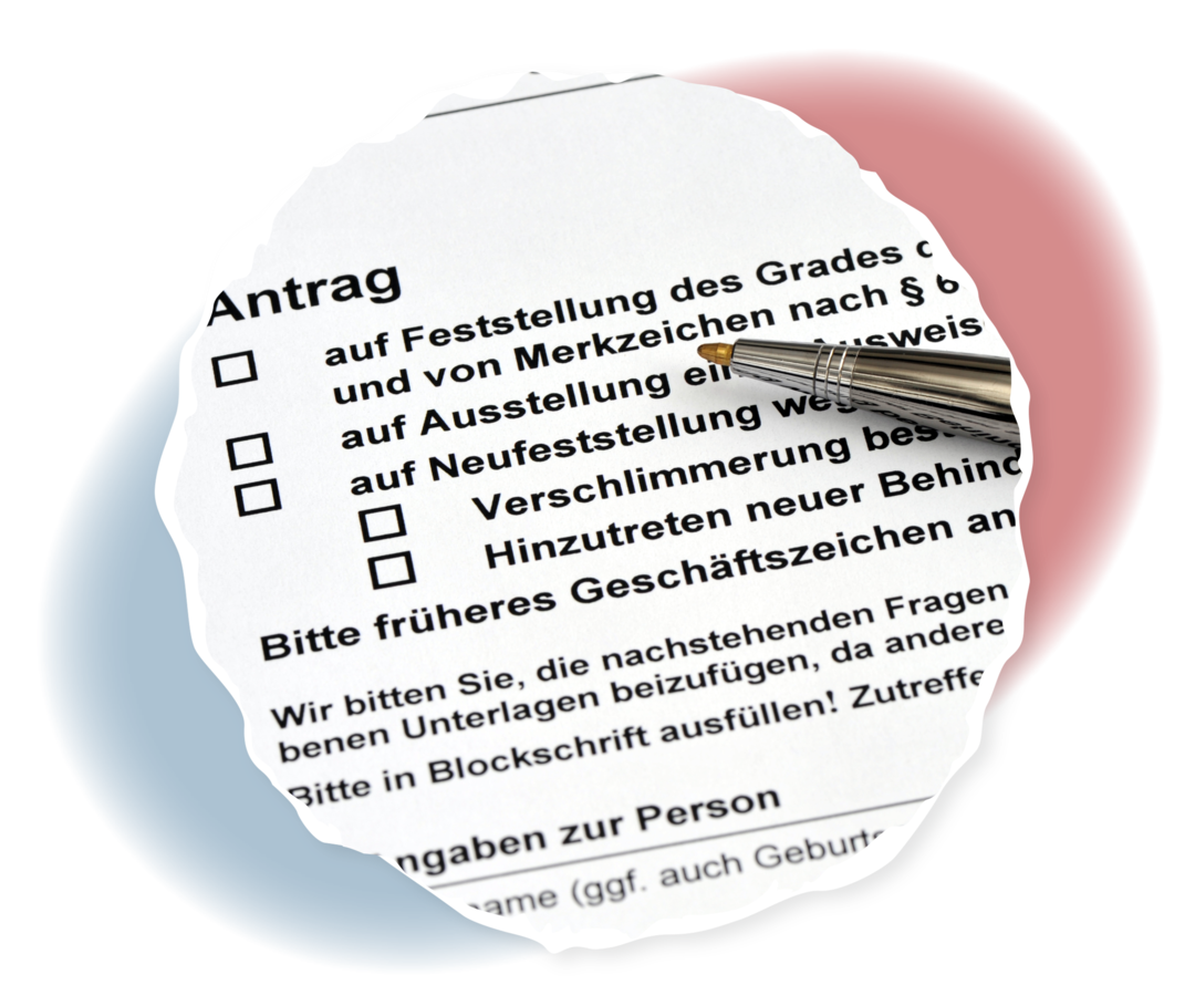 Leben mit ITP: Einschränkungen im Beruf Nahaufnahme eines Antrags zur Feststellung des Grades der Behinderung.