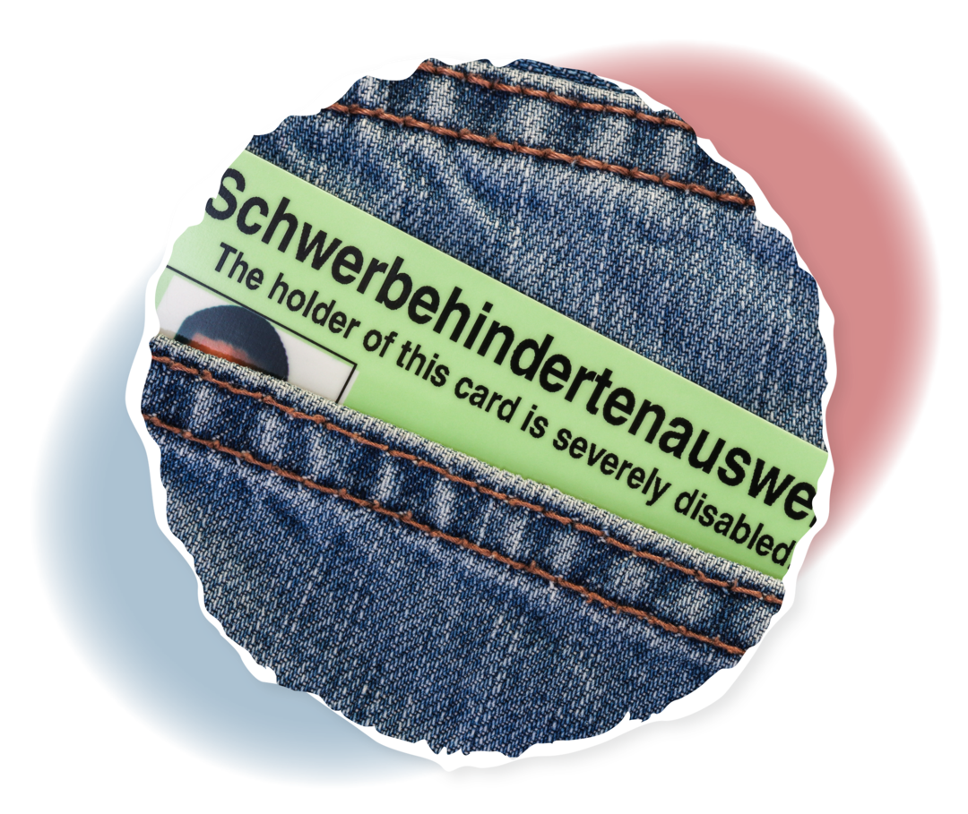 in Schwerbehindertenausweis in einer Jeanstasche.