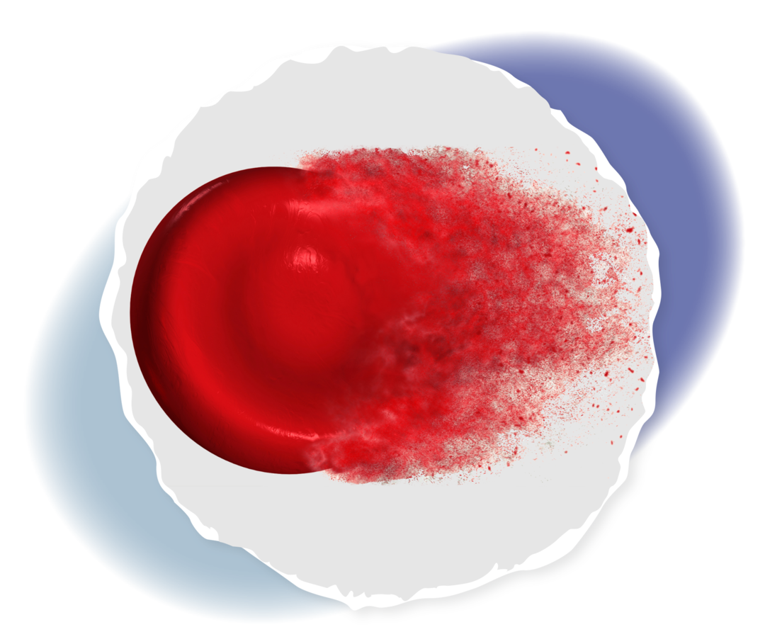 Grafik eines sich auflösenden roten Blutkörperchens. 