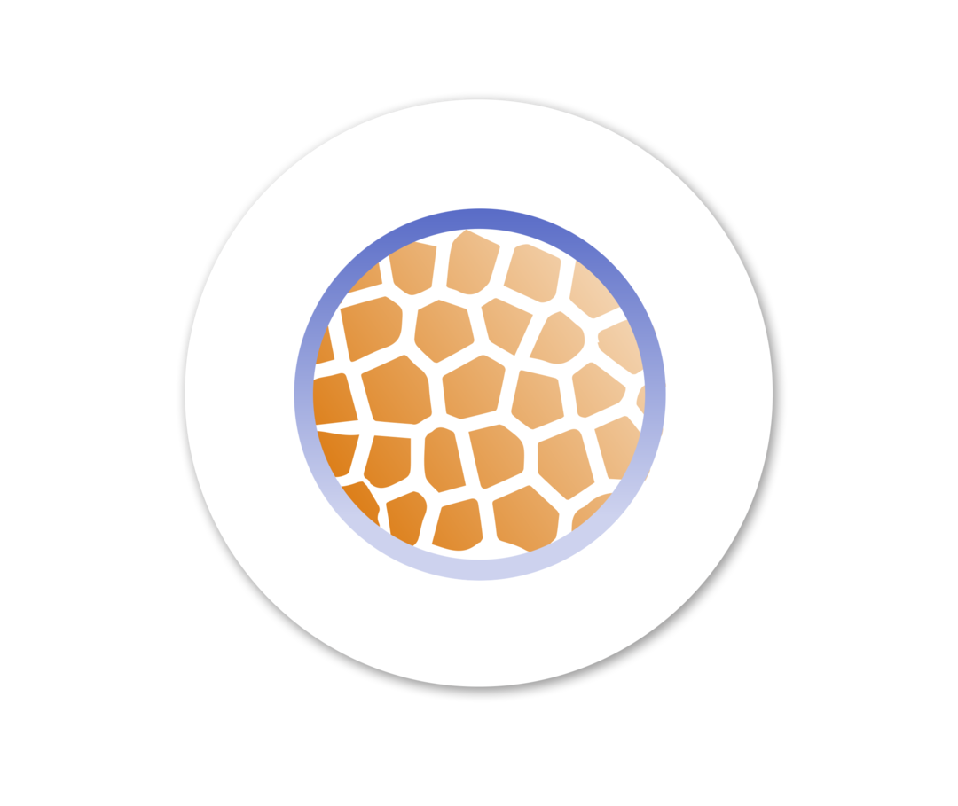 Grafik eines Kreises in dessen Mitte viele orangefarbene Flecken zu sehen sind. 