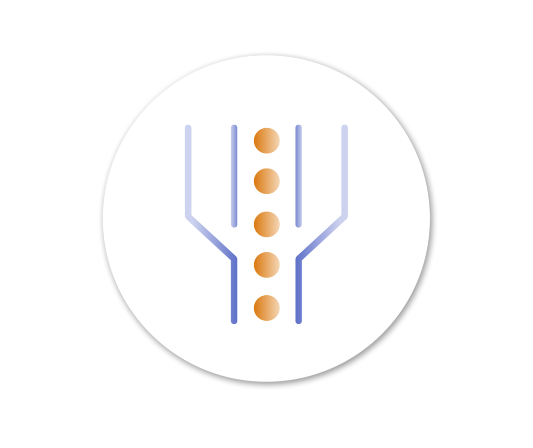 Grafik einer Art Trichter, in der Mitte sind orangefarbene Kreise aufgereiht. 