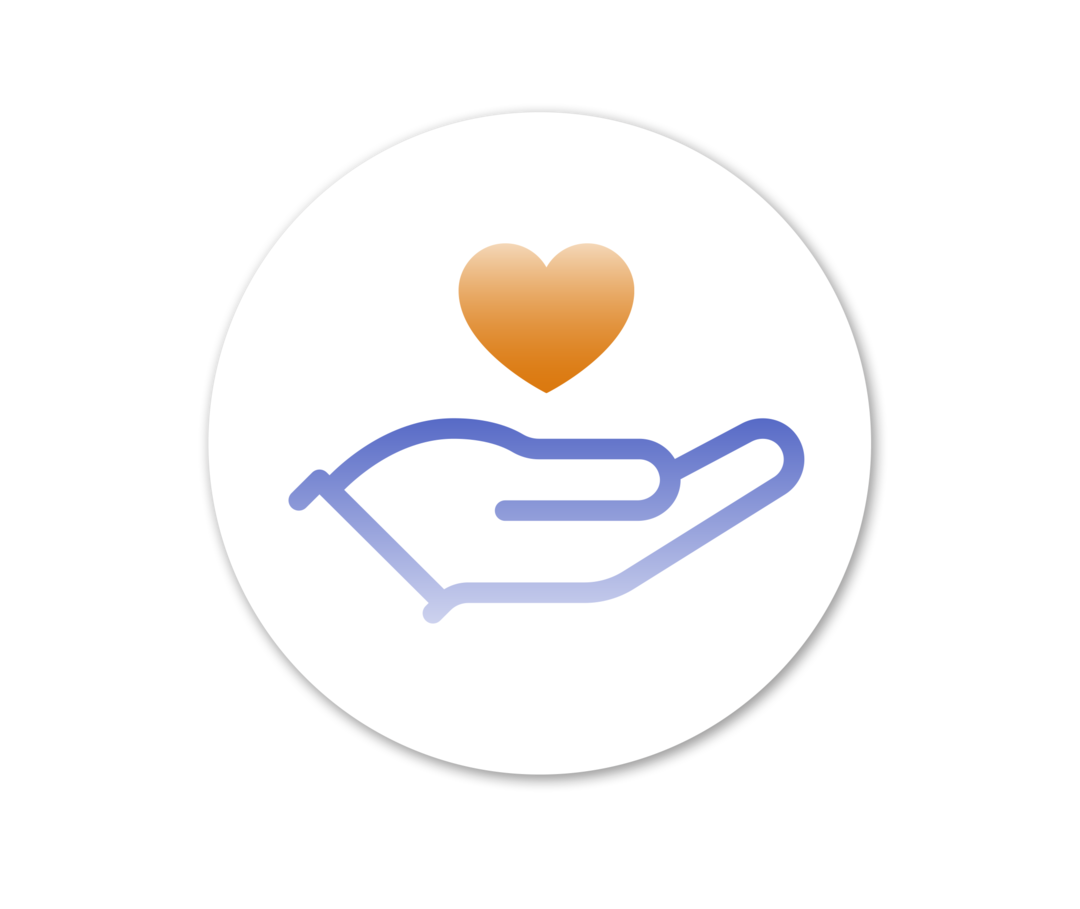 Schematische Darstellung einer Hand, über der ein Herz schwebt.