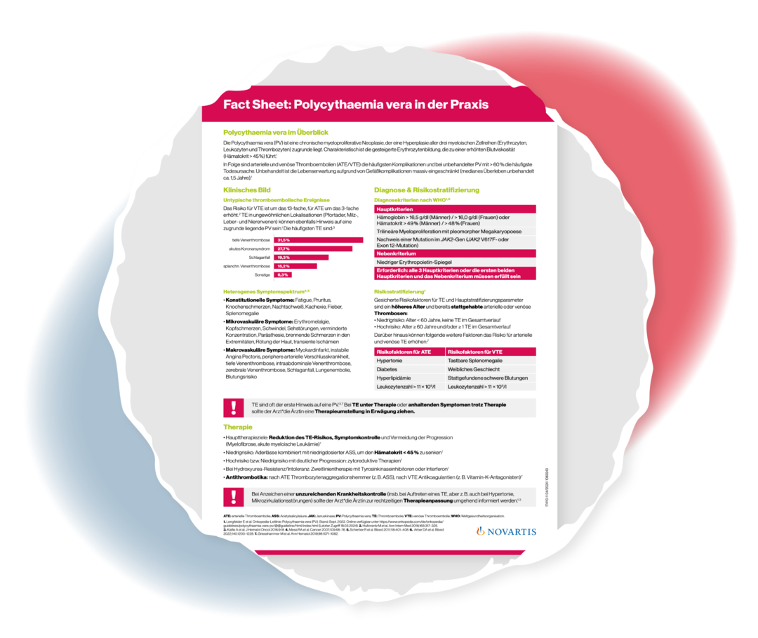 Bild des Factsheets „Polycythaemia vera in der Praxis”.