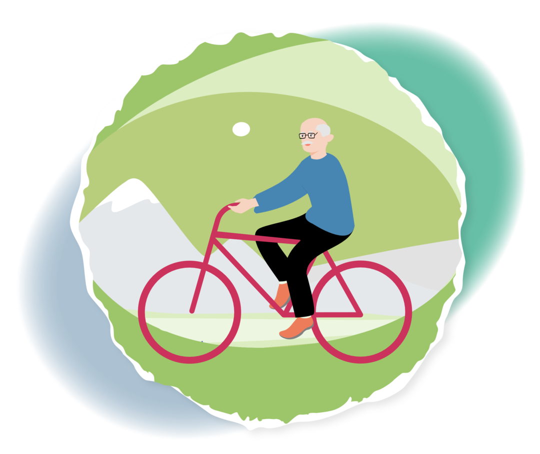 CML und Sport: Fahrradfahren Schematische Darstellung eines älteren Mannes auf einem Fahrrad