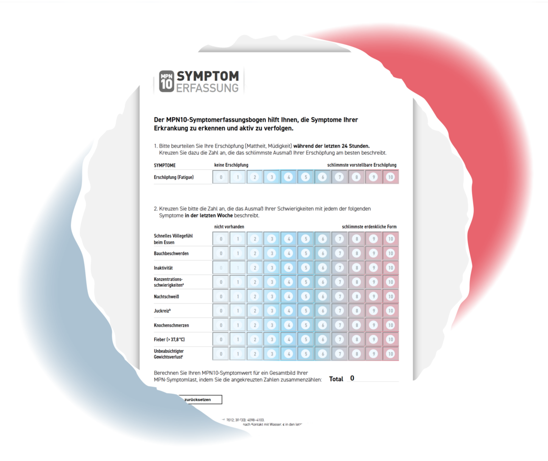 Titelblatt des MPN-Symptomerfassungsbogens für PV.
